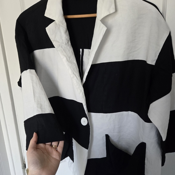 OZAI N KU Women's Block Light One Button Jacket Size XXL‎ Artsy Coastal Blazer - Picture 9 of 16